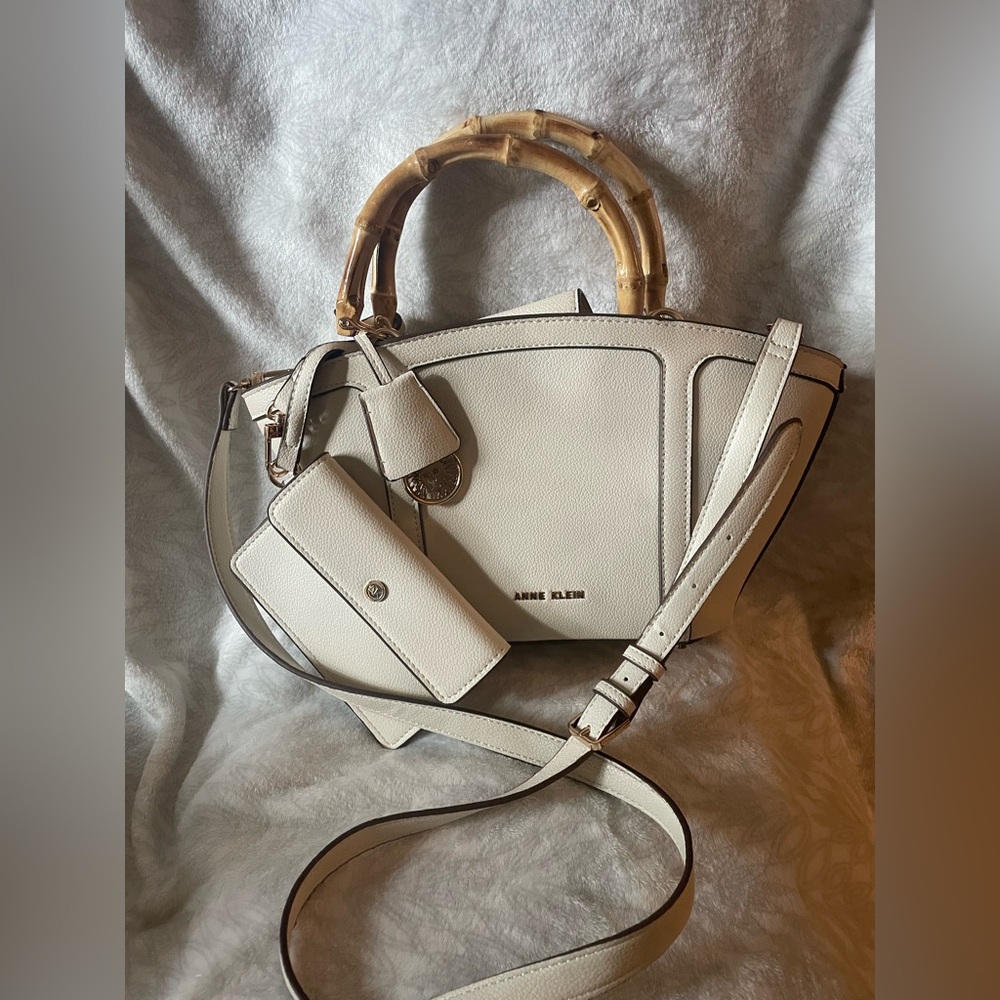 Anne Klein Cream Satchel with Bamboo Handles